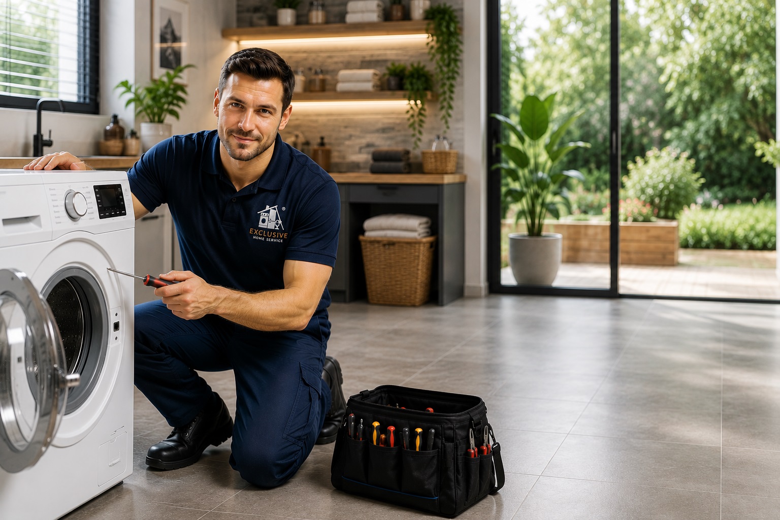 Tehnician autorizat ServiceHome reparand o masina de spalat la domiciliu in Bucuresti